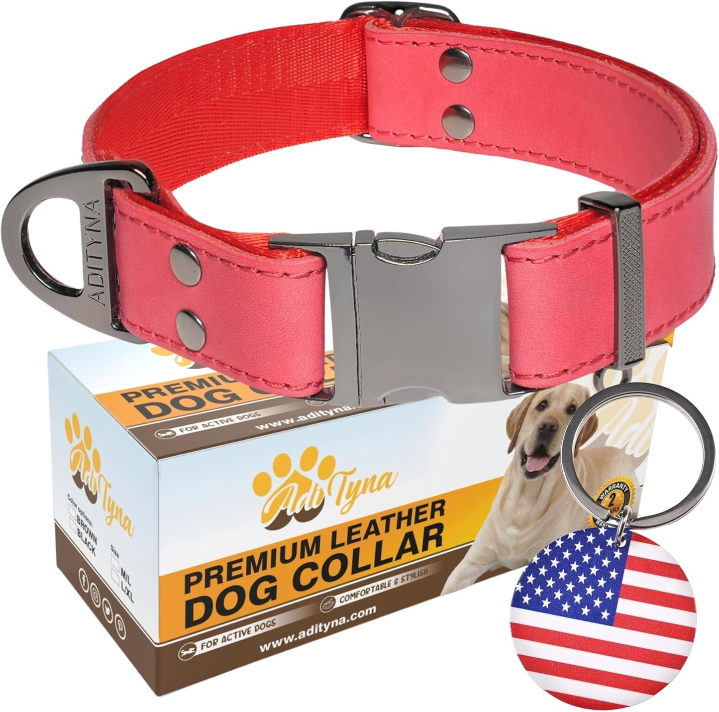 Leather Dog Collar with Metal Buckle - Heavy-Duty, Adjustable for Medium & Large Dogs - Walking, Training, Hiking (Brown, Fits 15-21" Necks)