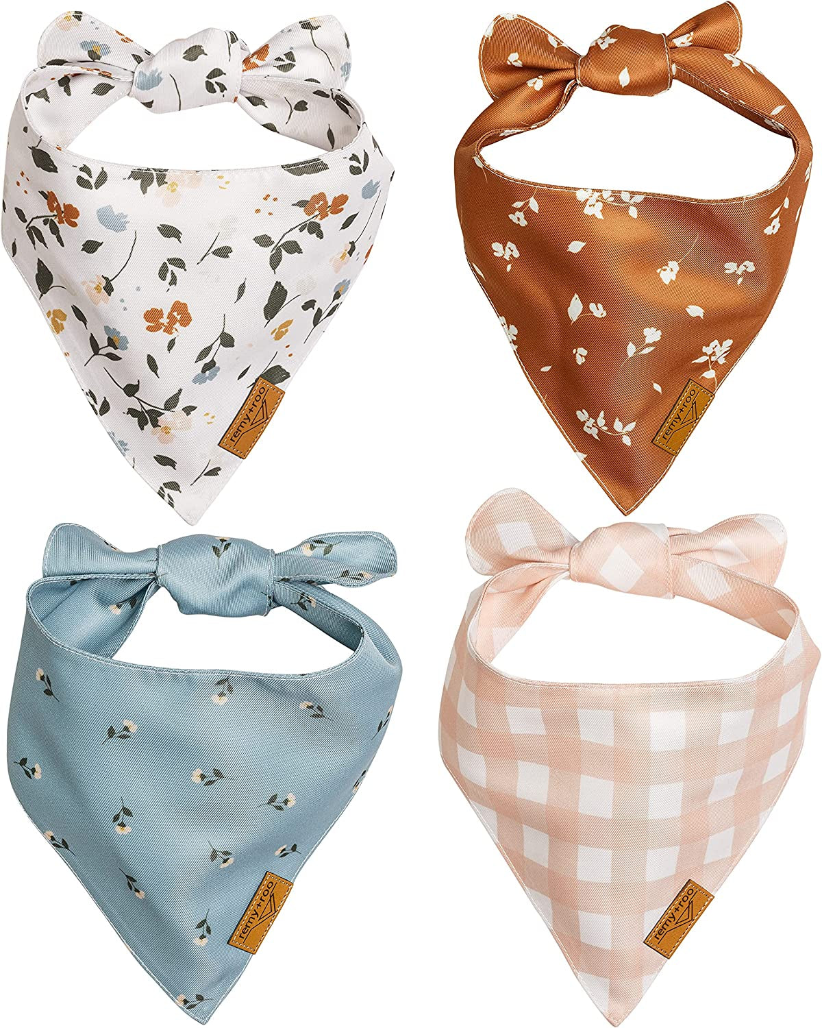 Small Spring Dog Bandanas - 4 Pack Emily Set | Premium Durable Adjustable Polyester Fabric Dog Scarfs | Patented Shape Girl Dog Bandana, Trendy Patterns, Floral Dog Bandana