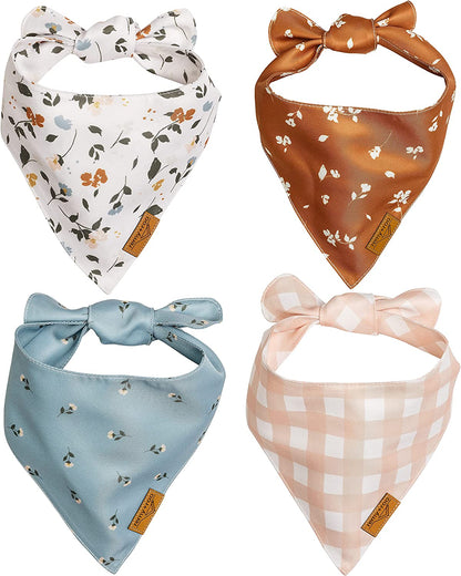 Small Spring Dog Bandanas - 4 Pack Emily Set | Premium Durable Adjustable Polyester Fabric Dog Scarfs | Patented Shape Girl Dog Bandana, Trendy Patterns, Floral Dog Bandana