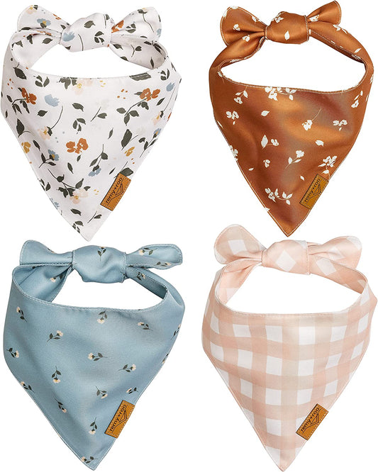 Small Spring Dog Bandanas - 4 Pack Emily Set | Premium Durable Adjustable Polyester Fabric Dog Scarfs | Patented Shape Girl Dog Bandana, Trendy Patterns, Floral Dog Bandana