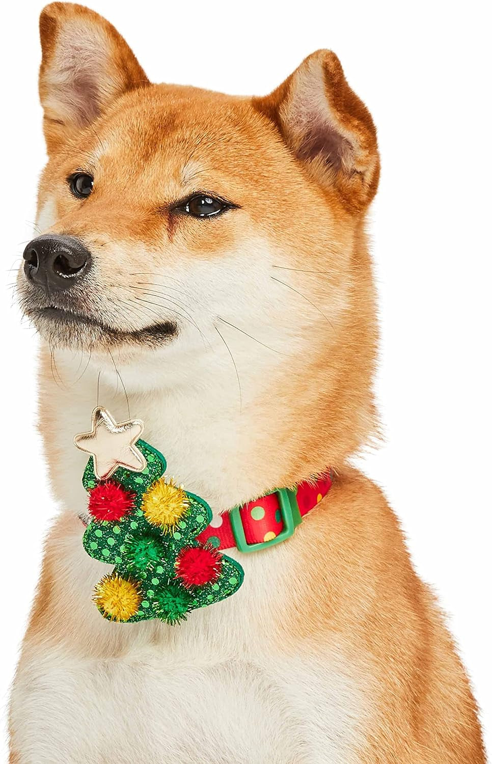 Polka Dots Christmas Dog Collar, Large, Adjustable 18"-26" Neck, Holiday Dog Collar with Bow for Large Dogs