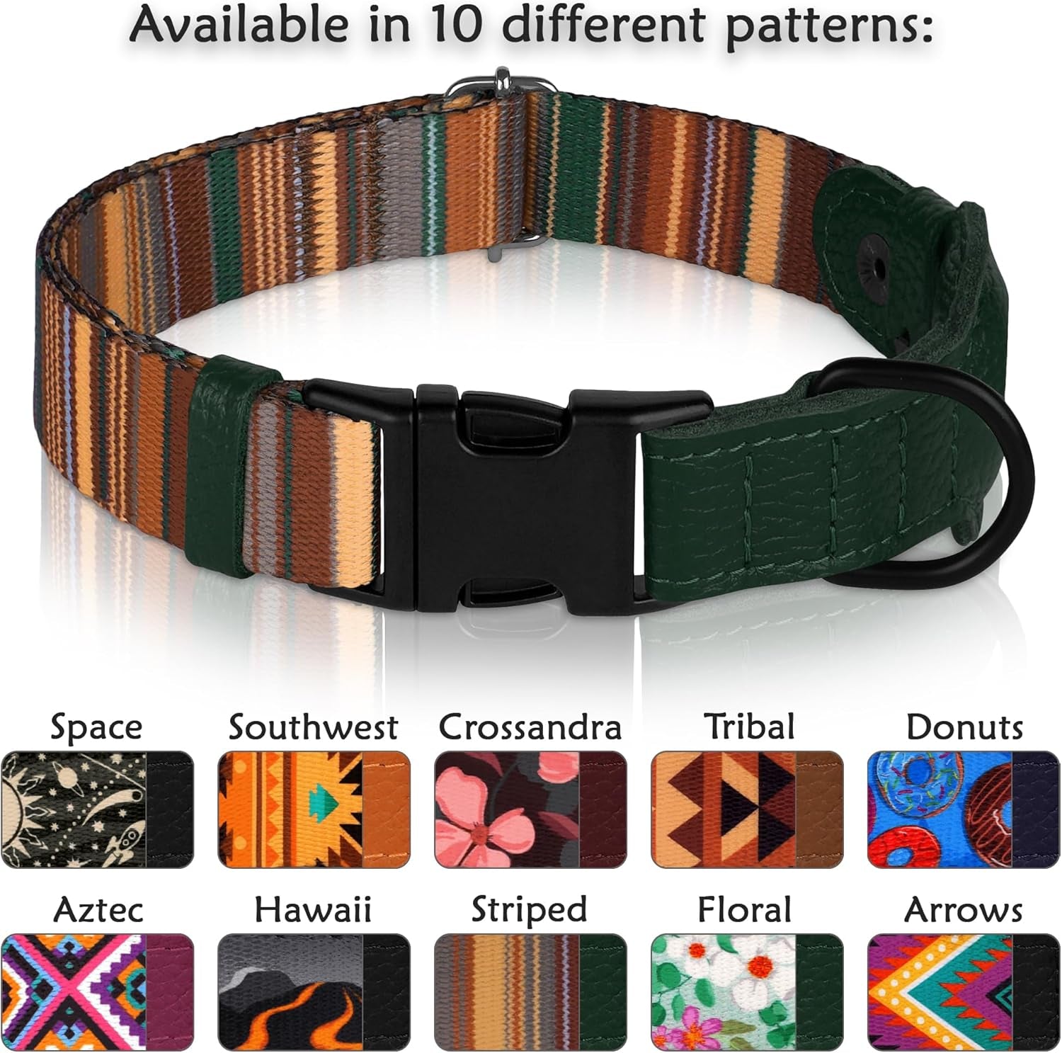 Airtag Dog Collar with Metal Buckle - Printed Nylon Soft Leather Dog Collar with Apple Airtag Holder - Secure Tracking GPS Pet Collars for Girl Boy Small Large Dogs (L, 17"-21" Neck Fit, Striped)