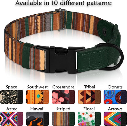 Airtag Dog Collar with Metal Buckle - Printed Nylon Soft Leather Dog Collar with Apple Airtag Holder - Secure Tracking GPS Pet Collars for Girl Boy Small Large Dogs (L, 17"-21" Neck Fit, Striped)