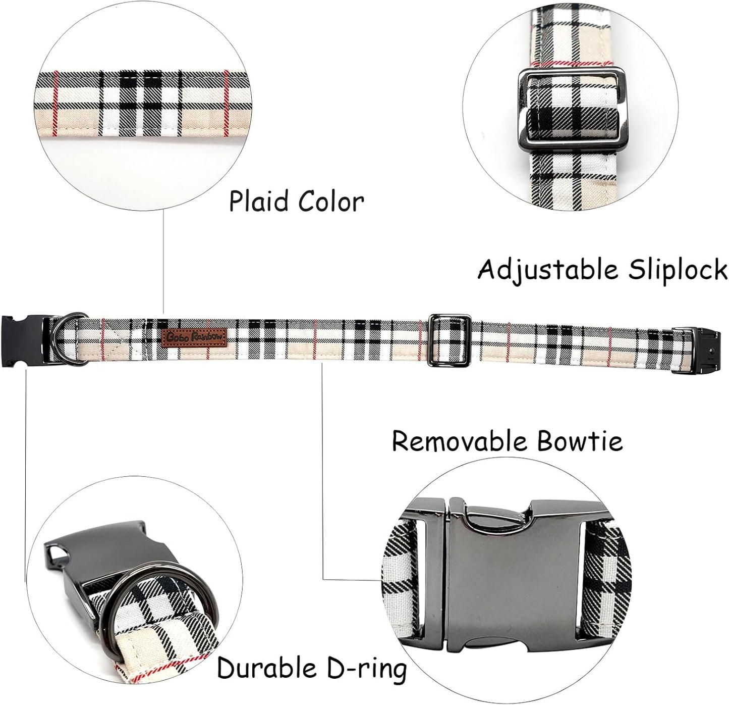 Dog Collars, Plaid Print Pet Collar Durable Metal Collar Soft Girl Boy Dog Collars Adjustable Dog Collar for Large Dogs