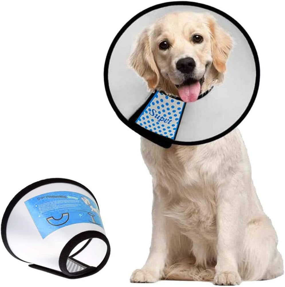 Dog Cone Collar Adjustable after Surgery, Comfortable Pet Recovery Collar & Cone for Large Medium Small Dogs, Elizabethan Dog Neck Collar Plastic Practical （L）