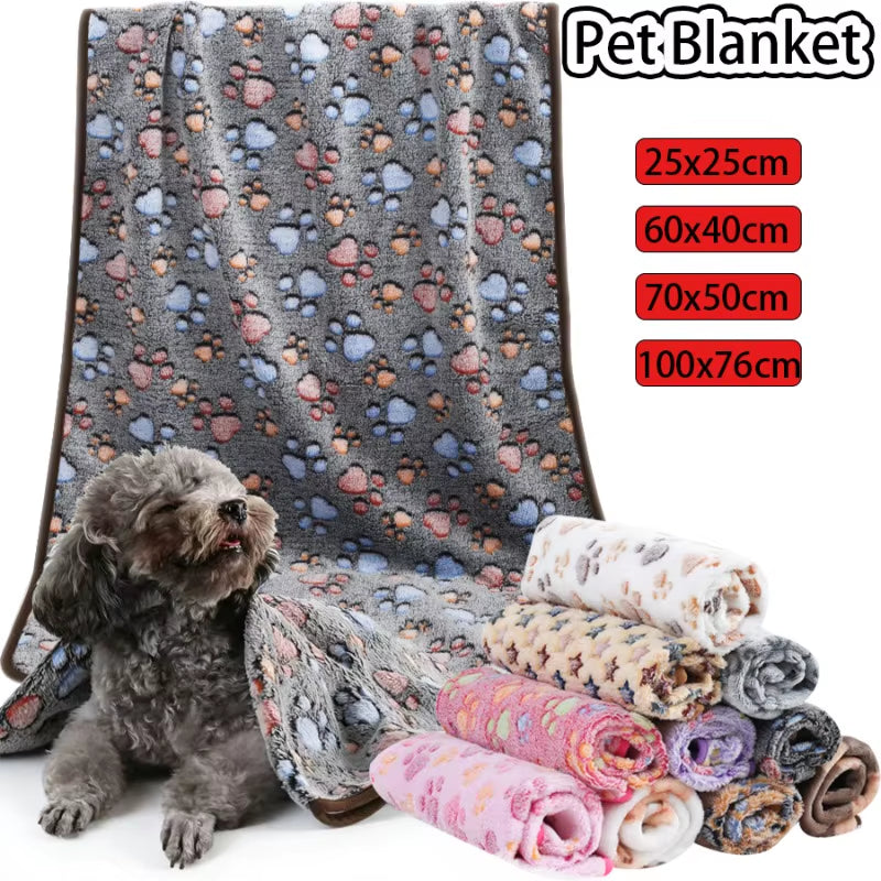 Soft Fluffy High Quality Pet Blanket Flannel Dog Sleep Blanket Paw Print Pattern Hamster Mat Warm Comfortable Cat Dog Blankets