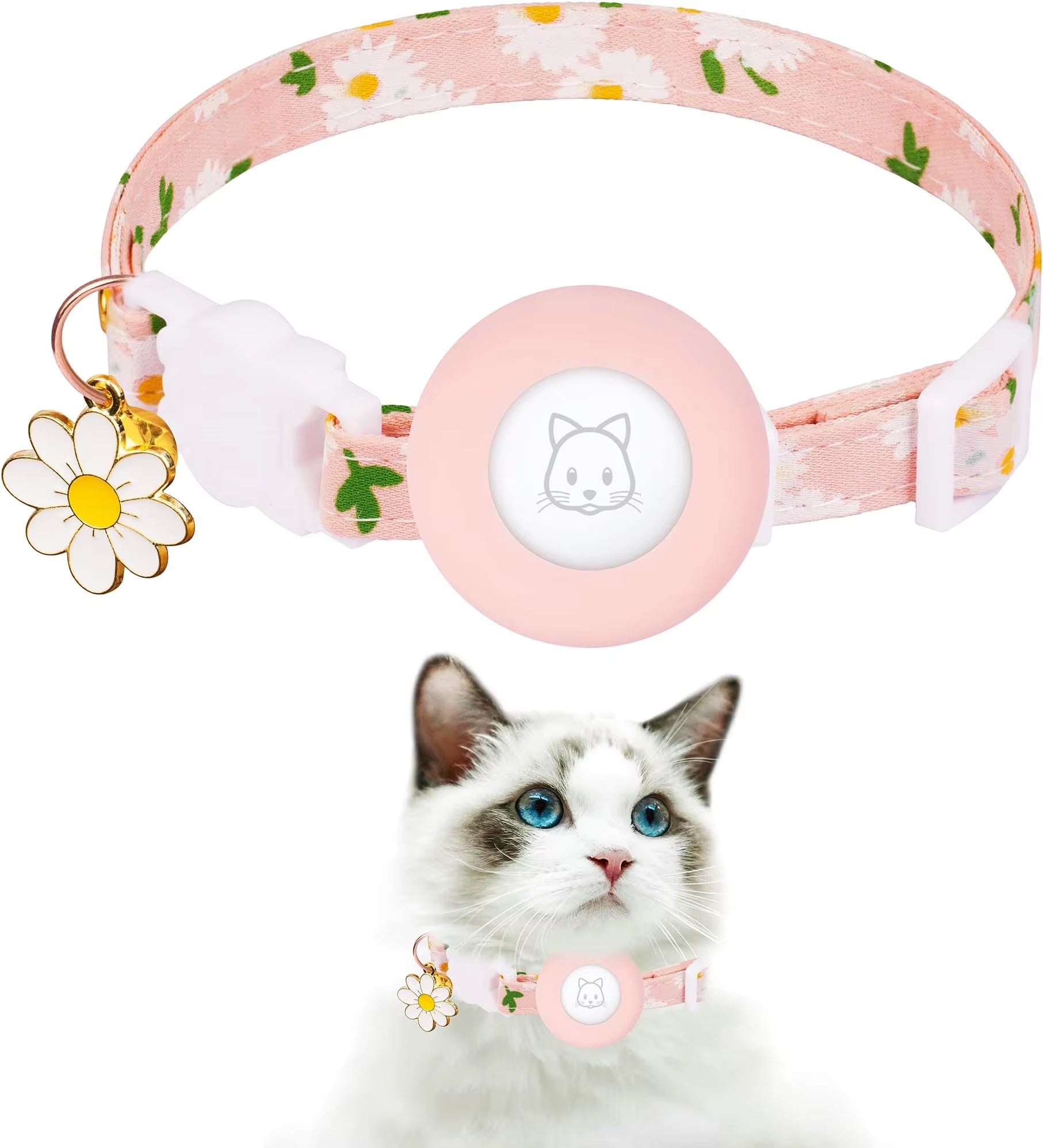 Airtag Case Cat Collar Kitten with Bells and Flower Charm Tracker Adjustable Collars for Kitties and Puppies anti Lost Locator