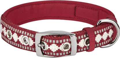 Reflective Jacquard Dog Collar with Neoprene Padding & Metal Buckle | Soft & Adjustable Safety Collar - Olive, Neck 13-16.5", for Medium Breed