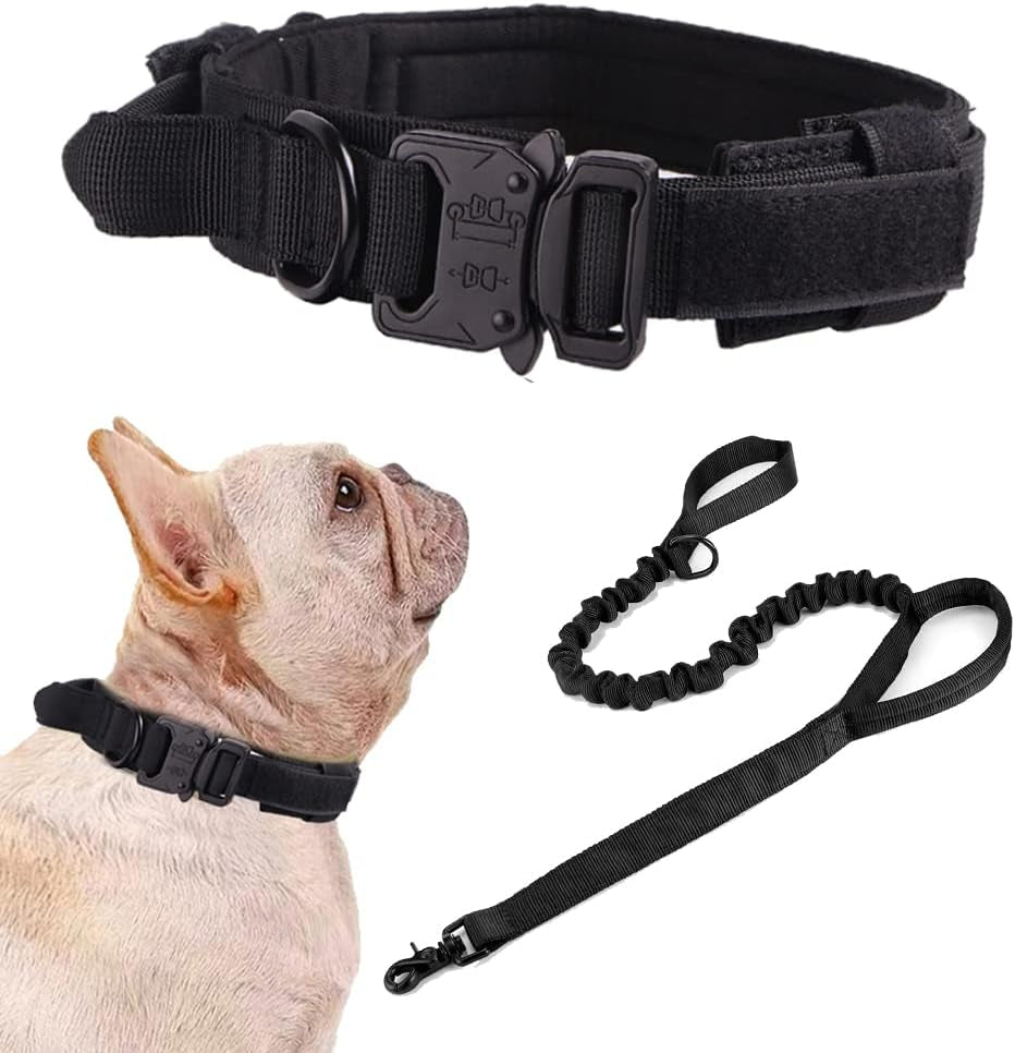 Tactical Dog Collar Adjustable Military Nylon Dog Collar with Control Handle and Heavy Duty Metal Buckle for Medium and Large Dogs (Brown,M)