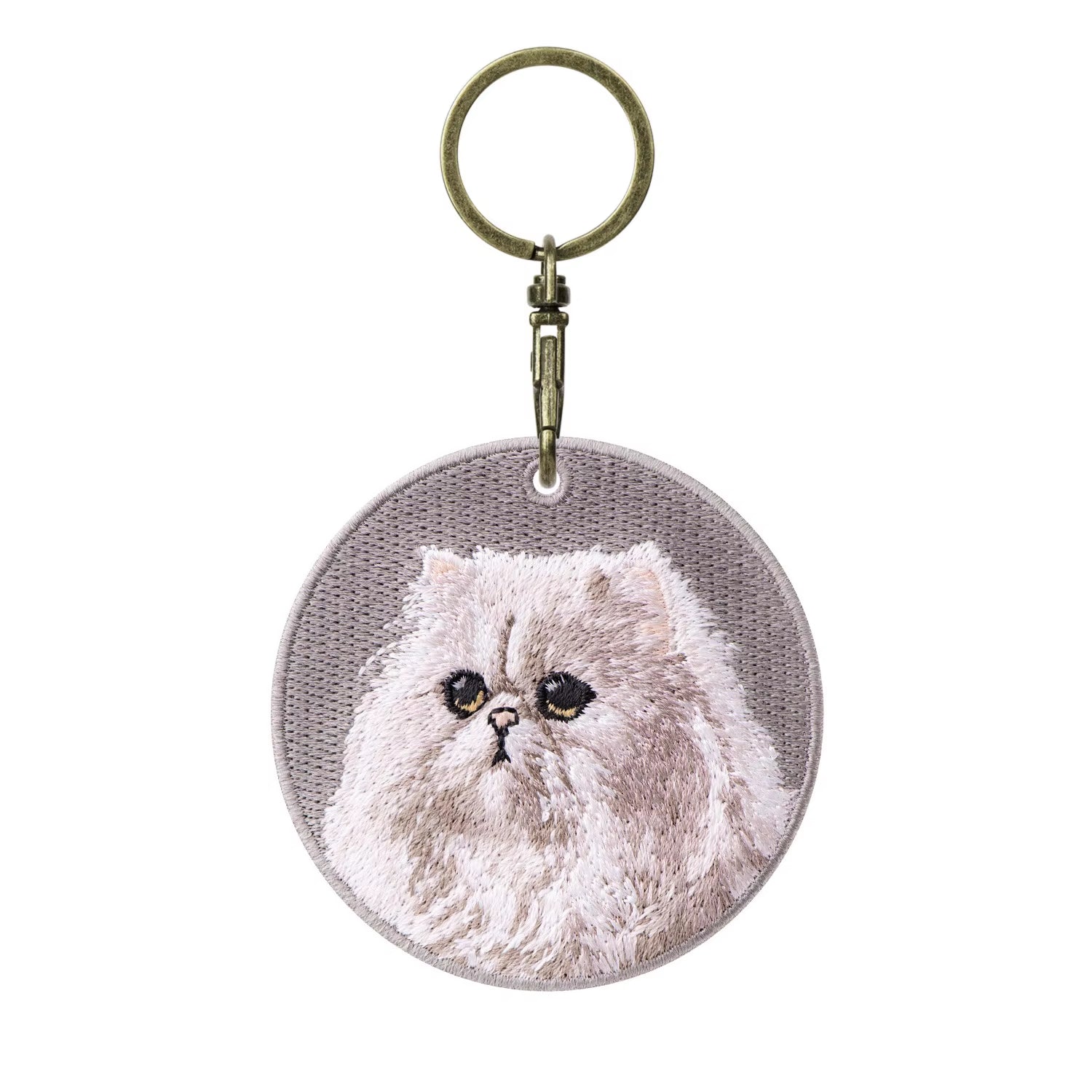 1 Piece Double Sides Embroidered Cat Patch Key Chain - Cute Pet Themed Durable Keychain Key Ring for Easy Attachment