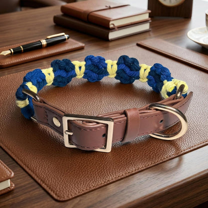 Chic Hand-Knitted Flower Dog Collar - Durable Leather with Adjustable Metal Buckle for All Sizes (Brown, L 15-19In)