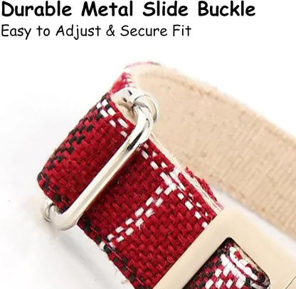 Cotton Hemp Pet Collar, Adjustable Collar for Dogs and Cats, Heavy Duty and Soft on Skin, Holiday Red Plaid, Medium Size