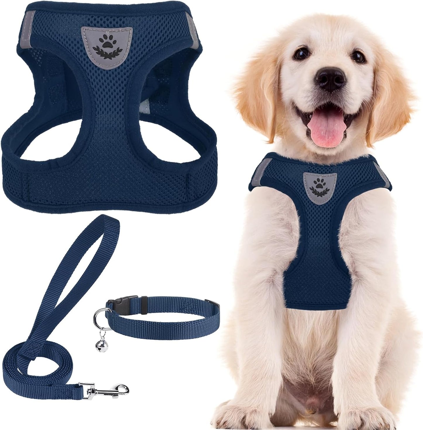 Adjustable Pet Harness Collar &Leash Set Step in for Small Dogs Puppy &Cats Outdoor Training &Running, Soft Mesh Padded Reflective Vest Harness,M: Chest Girth: 16-18In Collar: 11.8-15.7In