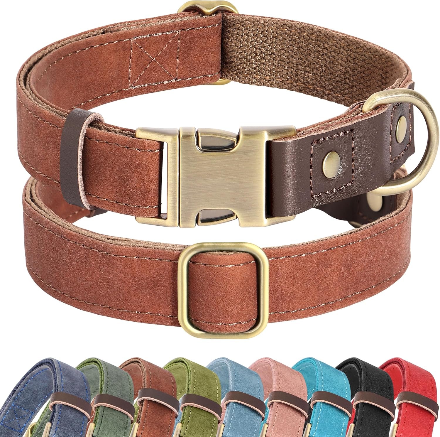 Soft PU Leather Dog Collars for Small Dogs,Classic Adjustable Dog Collars with Quick Release Metal Buckle,Easy Clean and Comfortable with Nylon Lining,Green,S Neck 11-15"