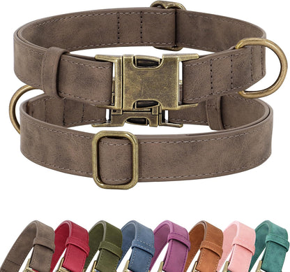 Soft PU Leather Dog Collar, Stylish Quick Released Dog Collars for Small Dogs, Easy Clean Adjustable Pet Collar for Daily Walking, Blue, S Fit 10-15" Neck