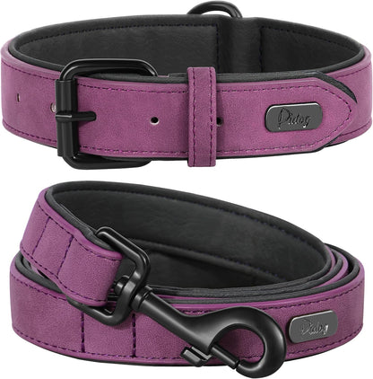 Soft Padded PU Leather Dog Collar, Breathable and Adjustable Dog Collars for Medium Dogs, Comfortable for Daily Walk, Purple, L Fit Neck 14-18"(22-44 Lbs)