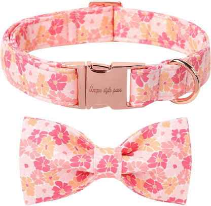 Plaid Dog Collar with Bow Pet Gift Adjustable Soft and Comfy Bowtie Collars for Small Medium Large Dogs