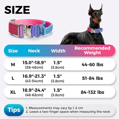 Tactical Dog Collar, Adjustable Heavy Duty Dog Collar with Handle Soft Neoprene Padded Training Collar with Quick Release Metal Buckle for Large Dogs (Gradient Pink, L)