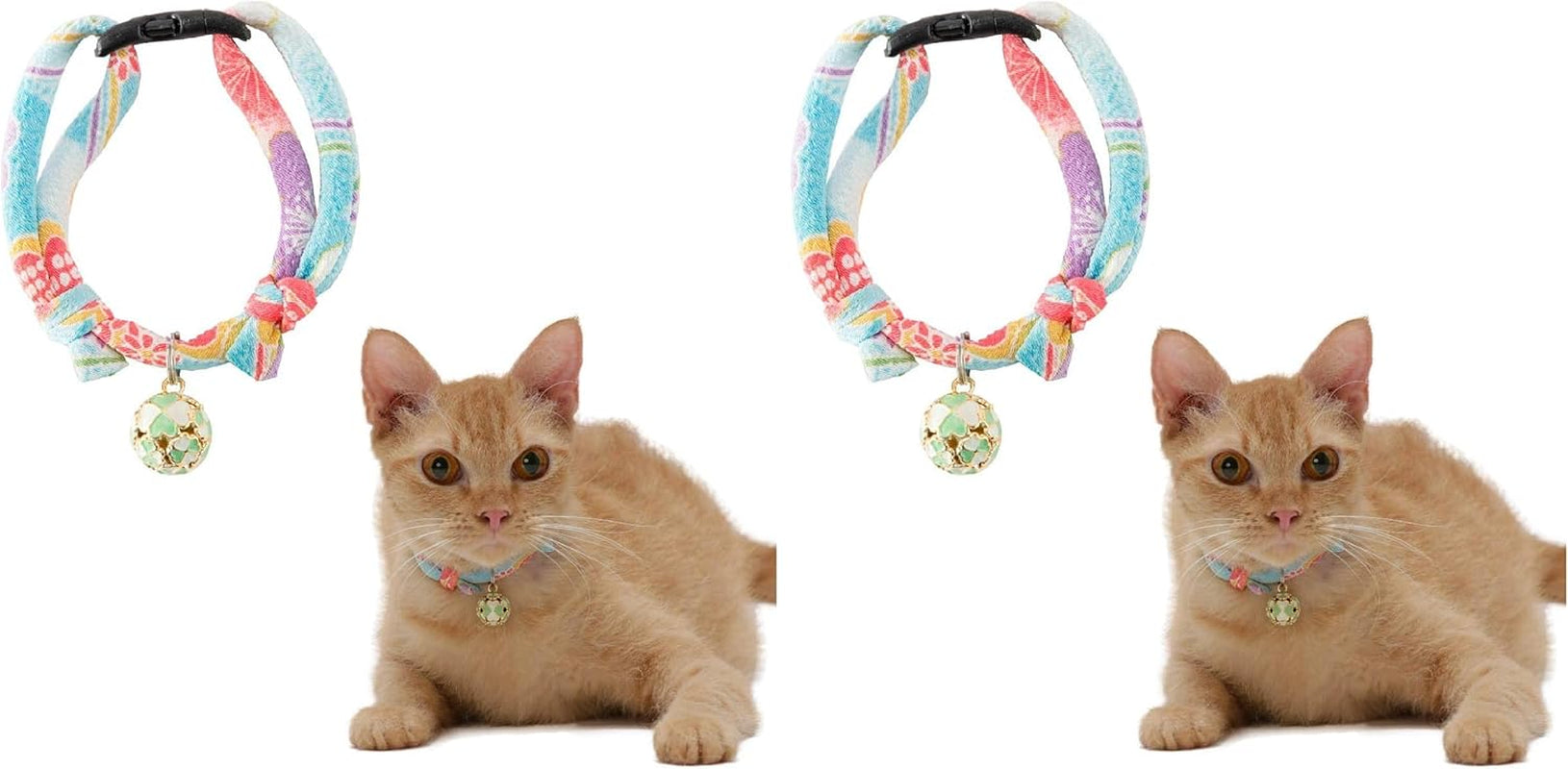 Chirimen Cat Collar with Clover Bell (Navy) with Bell Safety Breakaway Soft Lightweight for Cats Kitty Kitten Japanese Stylish Pattern, No.1 Seller in Japan
