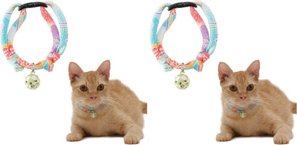 Chirimen Cat Collar with Clover Bell (Navy) with Bell Safety Breakaway Soft Lightweight for Cats Kitty Kitten Japanese Stylish Pattern, No.1 Seller in Japan