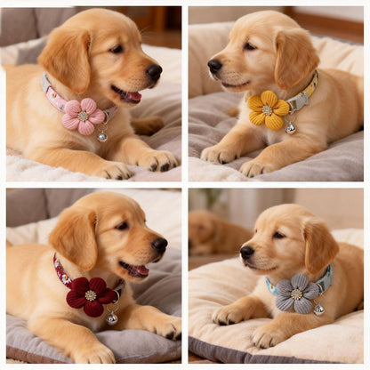 Cute Flower Cat Collar with Bell, Breakaway Safety Buckle, Soft Adjustable Floral Pet Collar for Kitten Cats, 4 Color Options (Gray, Yellow, Burgundy, Pink)