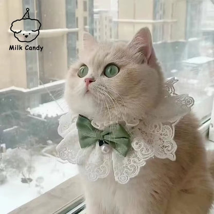 Cute Cat Bow Collar Lace Floral Aesthetic Cats Bowtie Collar Bow Tie Pet Bib for Indoor Cats Kitten and Small Dogs Puppies