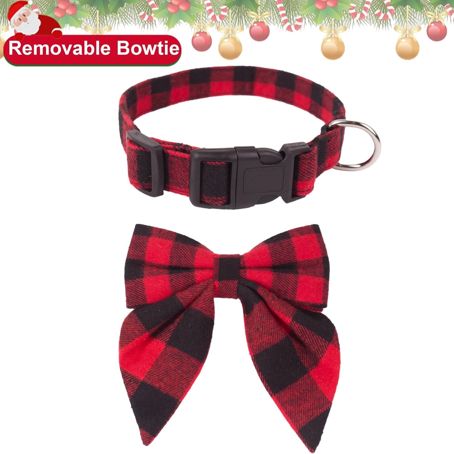 Dog Collar with Detachable Bow Tie - Adjustable, Multiple Patterns