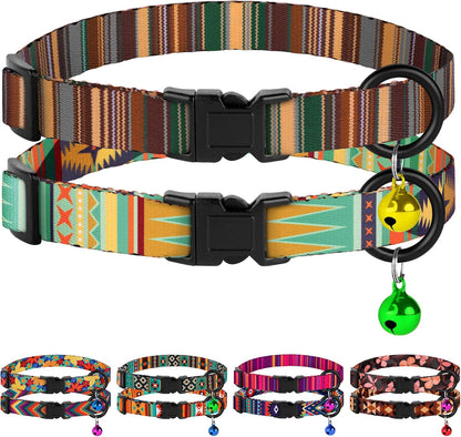 Cat Collars 2 Pack - Soft Cute Breakaway Collar with Bell, Adjustable Safety Kitten Collars for Girl & Boy Cats – Comfortable Stylish Patterned Print Lightweight (Tribal + Southwest)