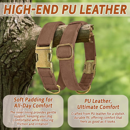 Leather Dog Collar – Durable Faux PU Leather Dog Collar for Small Medium Large Dogs, Adjustable Pet Collar with Metal Buckle (Brown, S)