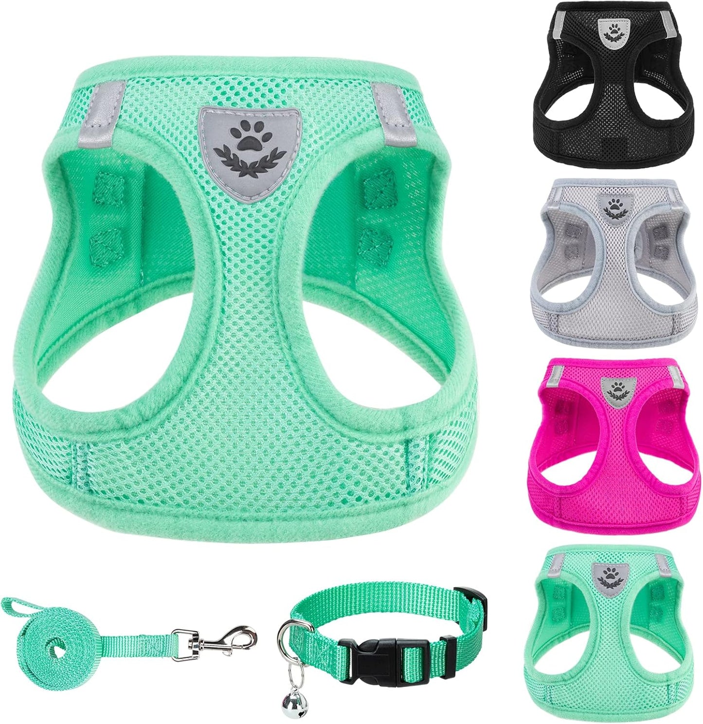 Adjustable Pet Harness Collar &Leash Set Step in for Small Dogs Puppy &Cats Outdoor Training &Running, Soft Mesh Padded Reflective Vest Harness,M: Chest Girth: 16-18In Collar: 11.8-15.7In