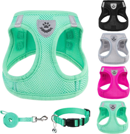 Adjustable Pet Harness Collar &Leash Set Step in for Small Dogs Puppy &Cats Outdoor Training &Running, Soft Mesh Padded Reflective Vest Harness,M: Chest Girth: 16-18In Collar: 11.8-15.7In