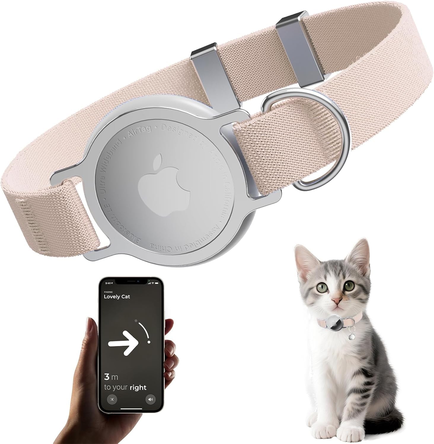 Airtag Cat Collar, Ultra Elastic Cat Tracker Collar, Airtag Holder Compatible with Apple Air Tag, [Lightweight & Scratch Resistant] Adjustable Stepless GPS Pet Collar for Cats Kittens, Orange