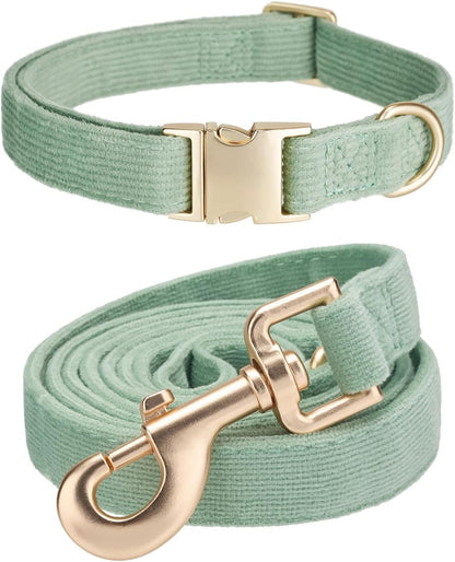 Soft Hemp Dog Collar and Leash Set Adjustable Woven Tweed Dog Collars with Metal Buckle and Lead for Small Medium Large Dogs,Royal Blue