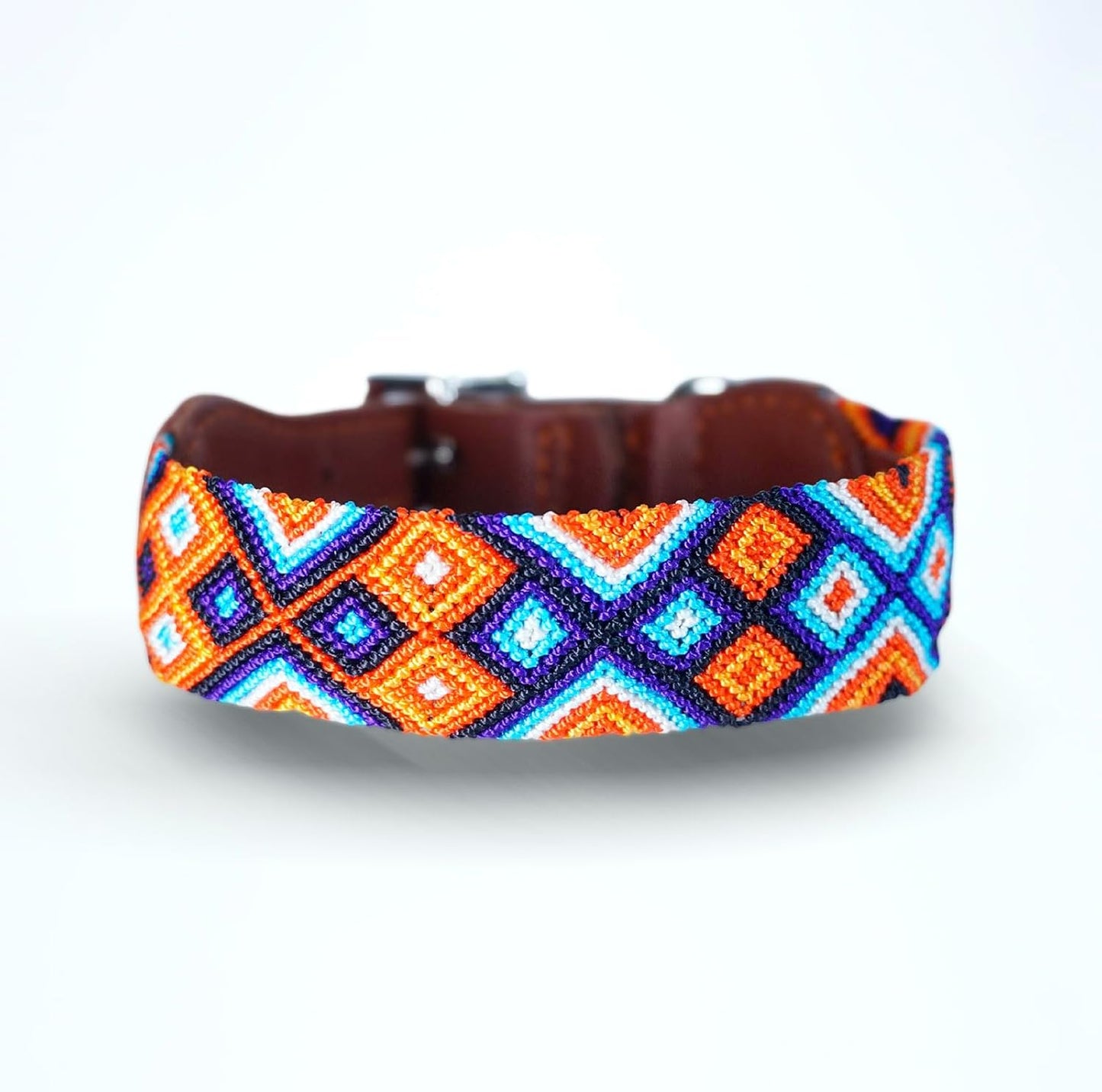 Premium Leather Dog Collar - Adjustable Handcrafted Collar for Small to Large Dogs (Blue/Green, L)