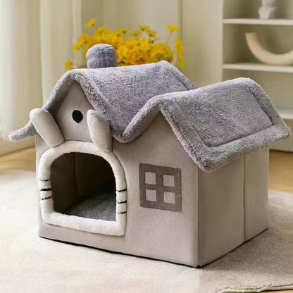 3Kgfoldable Puppy House Small Dog Kennel Bed Mat Winter Cat Warm Bed Nest Pet Double Roof House Basket Pet Puppy Cave Sofa
