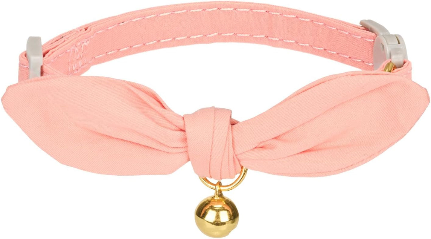 Cotton Breakaway Cat Collar with Bow Tie and Bell, Adjustable Cute Soft Corduroy Kitten Collars for Girl Cats