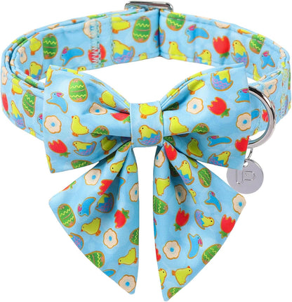 Patriotic Dog Collar with Bow Tie - 4th of July Comfortable Cotton American Flag Design for Large Dogs, Stylish Metal Buckle