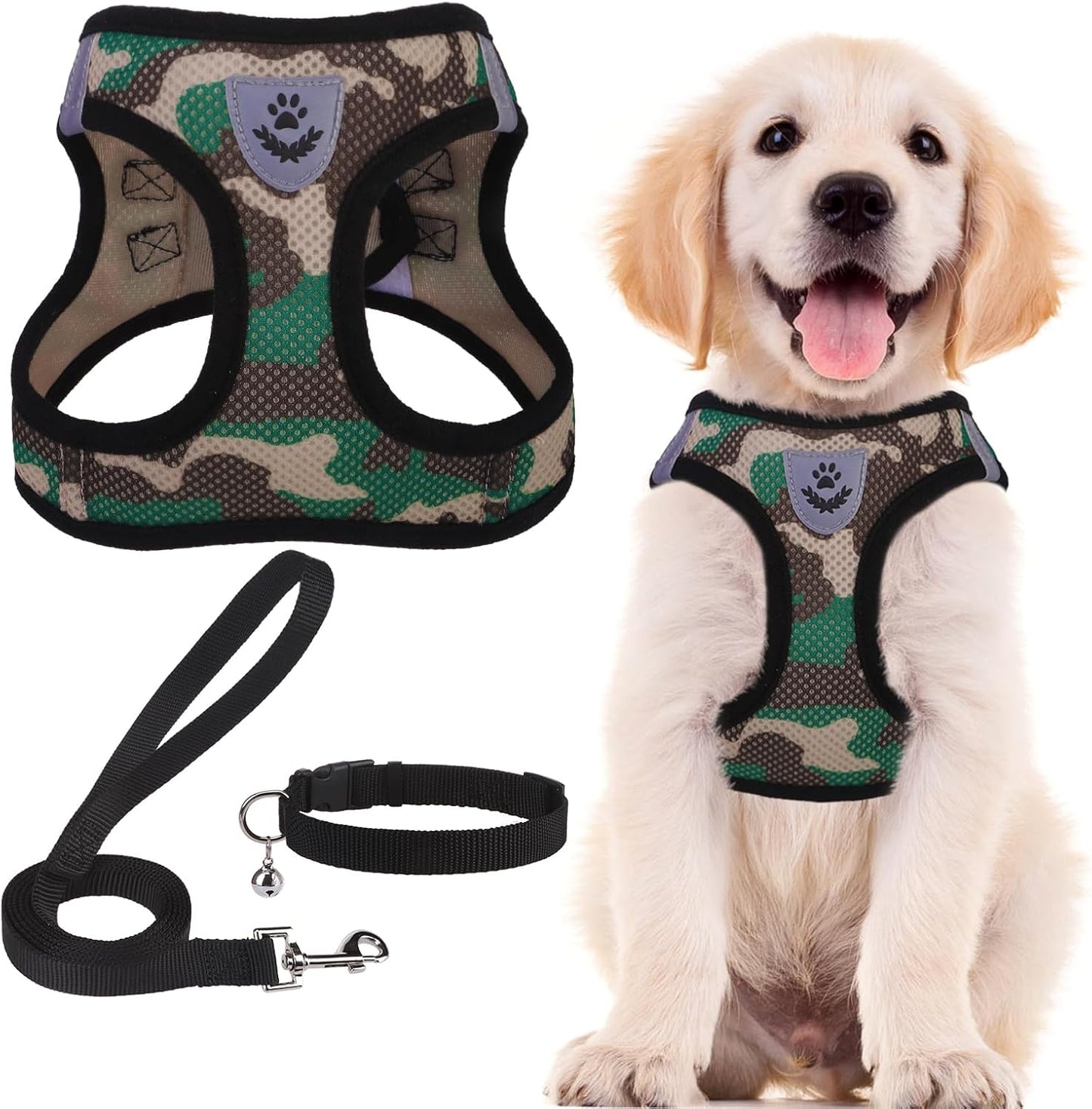 Adjustable Pet Harness Collar &Leash Set Step in for Small Dogs Puppy &Cats Outdoor Training &Running, Soft Mesh Padded Reflective Vest Harness,M: Chest Girth: 16-18In Collar: 11.8-15.7In