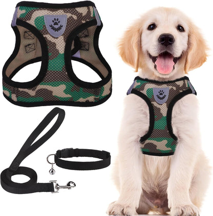 Adjustable Pet Harness Collar &Leash Set Step in for Small Dogs Puppy &Cats Outdoor Training &Running, Soft Mesh Padded Reflective Vest Harness,M: Chest Girth: 16-18In Collar: 11.8-15.7In