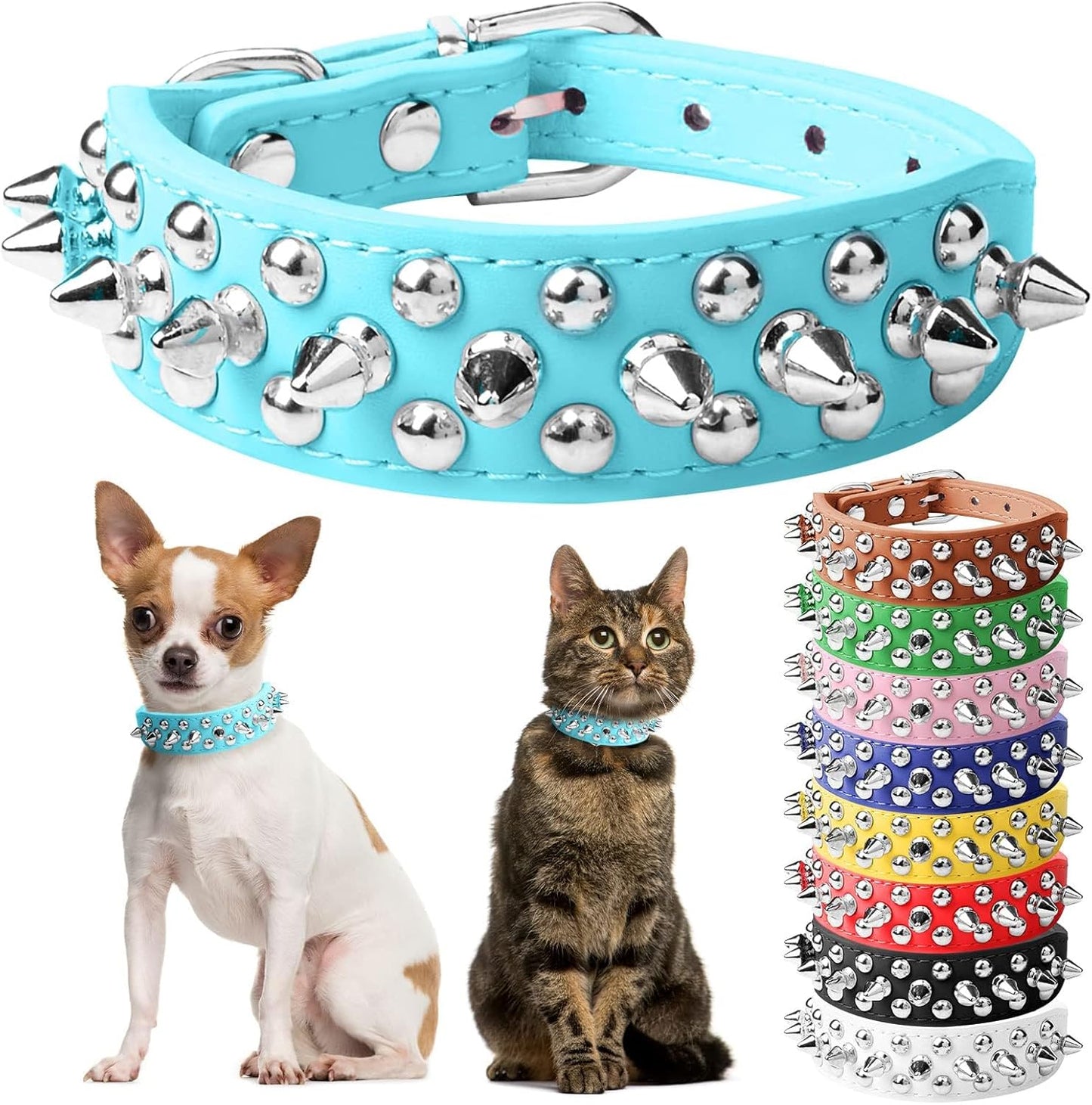 Small Pink Spiked Dog Cat Collar for Small Medium Dogs Girl Female - Adjustable Studded Puppy Collars - Soft Padded Punk Leather Dog Collar for Chihuahua French Bulldog Pug (Pink,L)