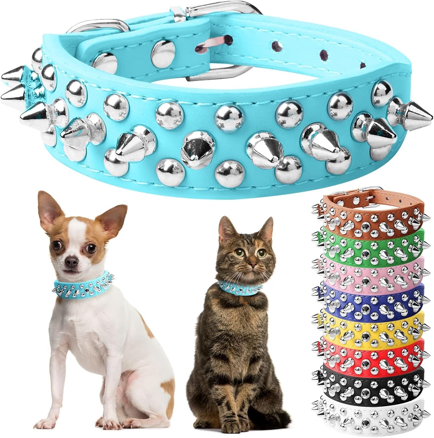 Small Pink Spiked Dog Cat Collar for Small Medium Dogs Girl Female - Adjustable Studded Puppy Collars - Soft Padded Punk Leather Dog Collar for Chihuahua French Bulldog Pug (Pink,L)
