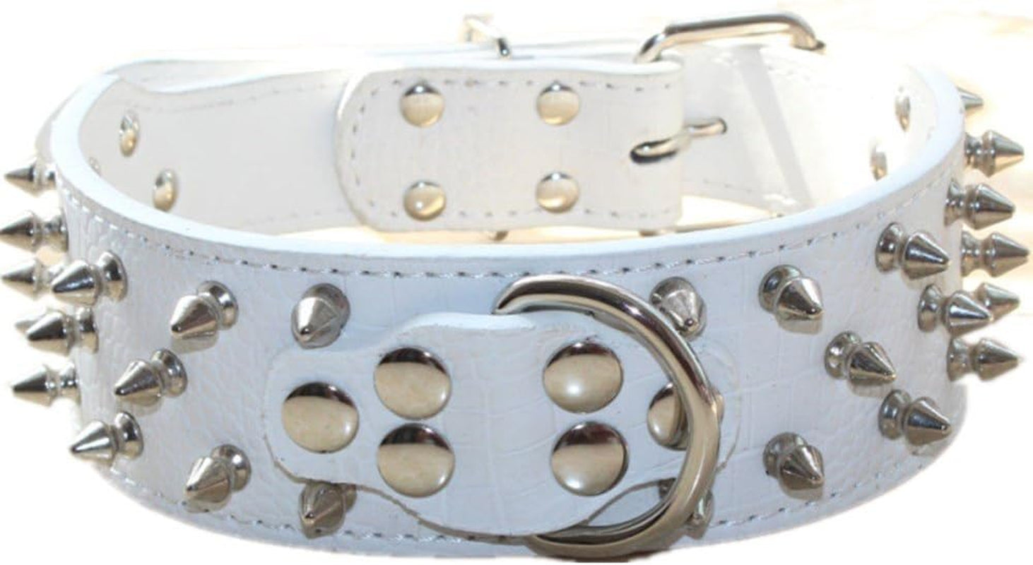 Spiked Studded Dog Collar, PU Leather Dog Collar, Adjustable Pet Collars for Medium or Large Breed Pet (L, Gold Brown2)