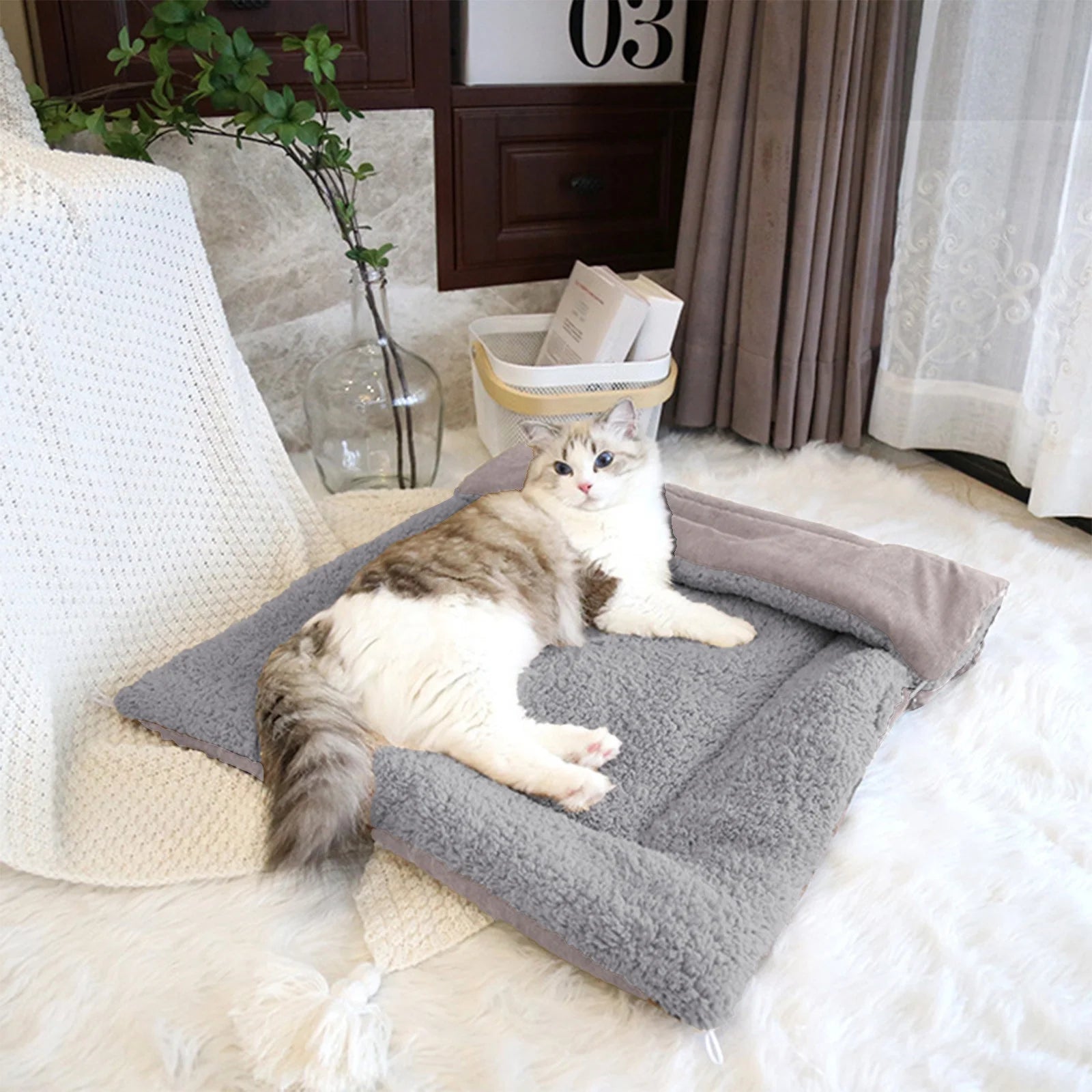 Cat Bed for Indoor, Washable Cave with Self-Warming Plush, Pet Bed for Small Cats & Dogs All Seasons (Gray, 27.56X19.69In)