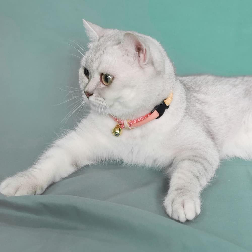 Cat Collar with Kitty Face Bell. Cute Japan Chirimen Kitten Collar. Soft & Lightweight.