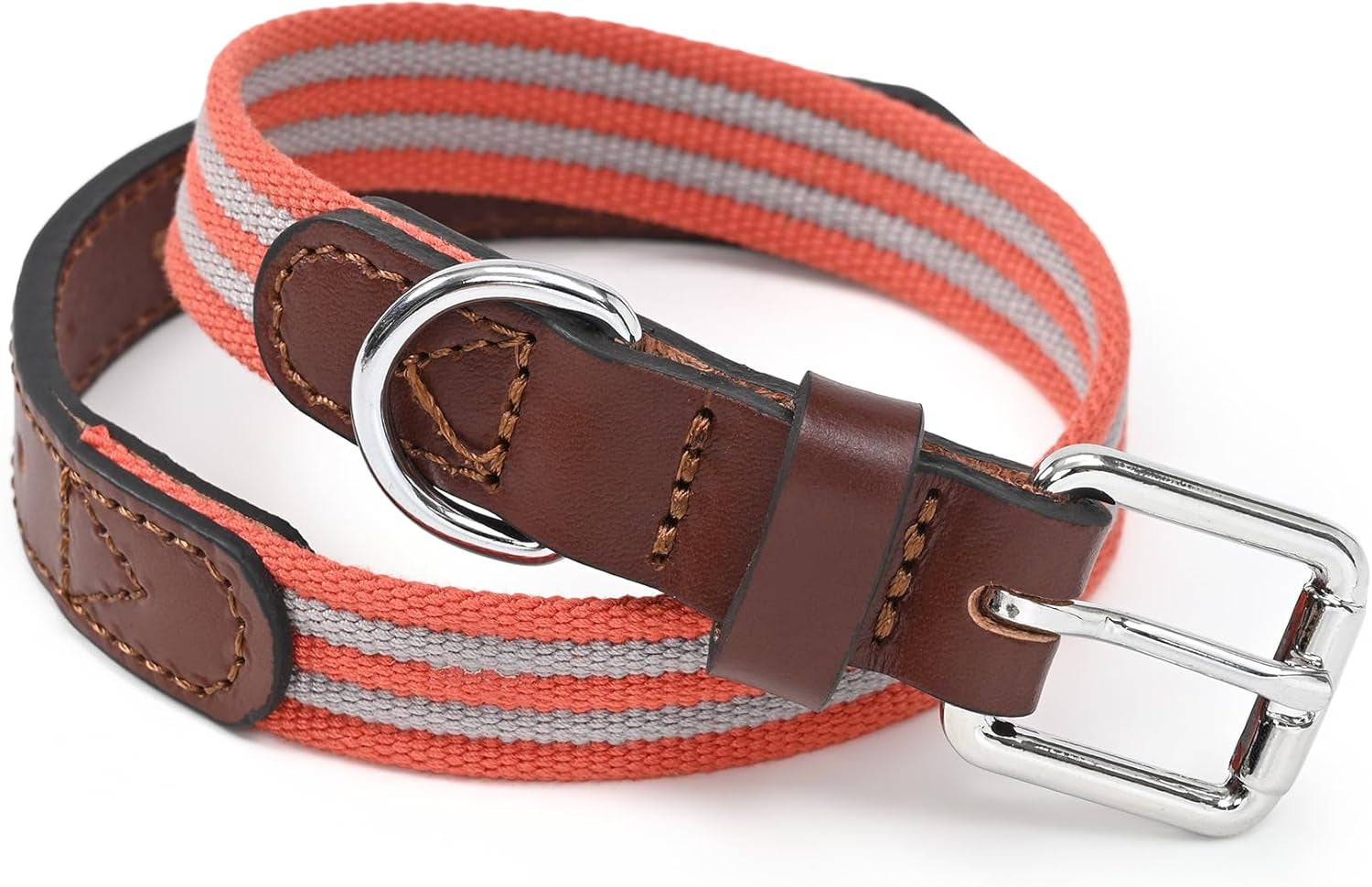 | Genuine Leather Dog Collar | Heavy Duty Canvas Dog Collars with Adjustable Rust-Proof Metal Pin Buckle | Boy Dog Collars for Medium Dogs(Pin Buckle-Turquoise Green)