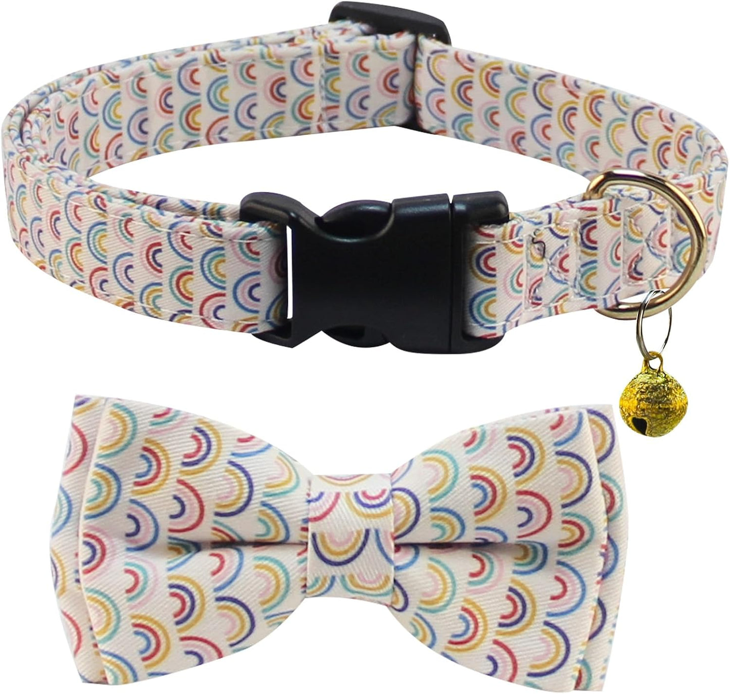 Dog Collar and Leash Set-Plaid Puppy Collar with Bow Tie - Adjustable Pet Collar for Dogs with Bell, Stylish Pattern for Small Medium or Large Boy and Girl Dog