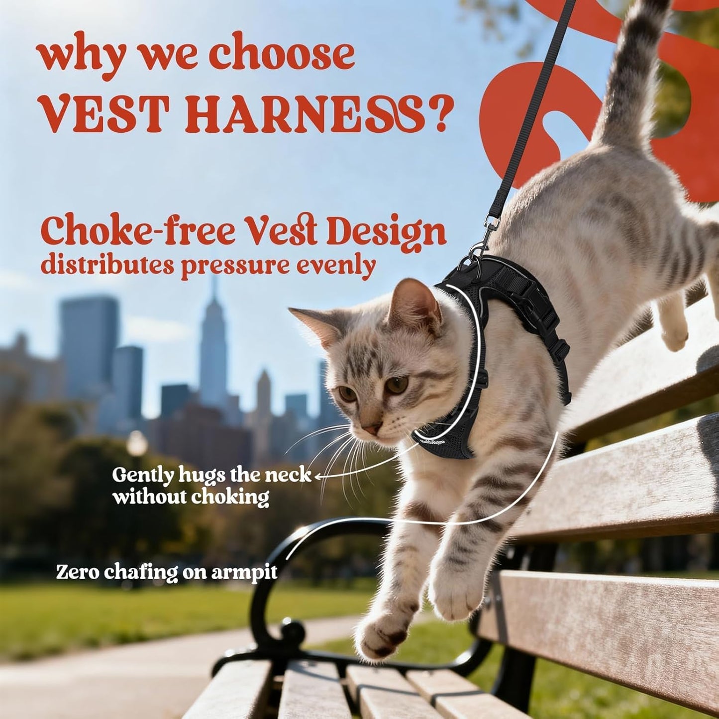 Cat Harness and Leash for Walking, Escape Proof Soft Adjustable Vest Harnesses for Cats, Easy Control Breathable Reflective Strips Jacket, Black, XS