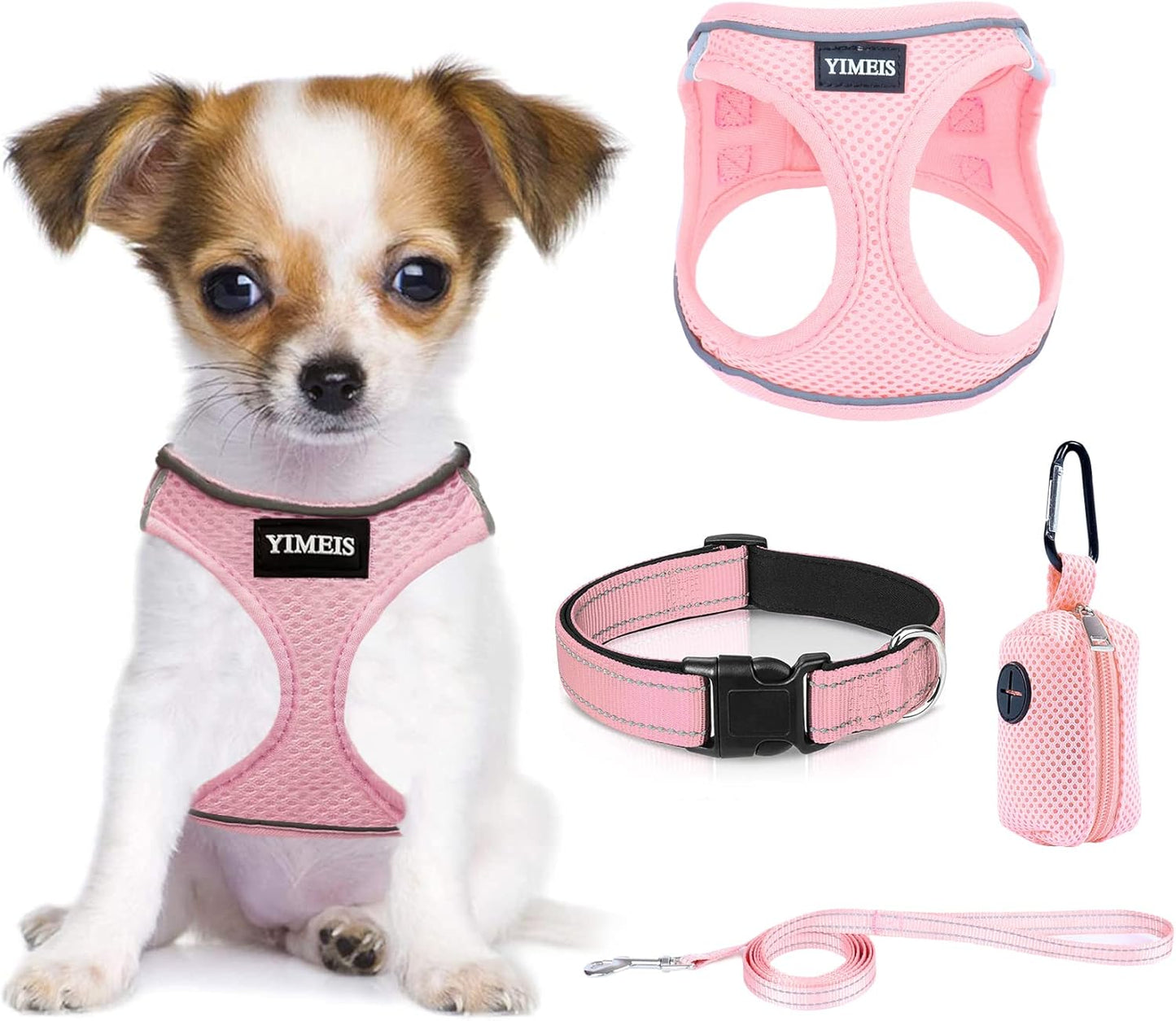 Dog Harness and Leash Set, No Pull Soft Mesh Pet Harness, Reflective Adjustable Puppy Vest for Small Medium Large Dogs, Cats (Pink, X-Small (Pack of 1)
