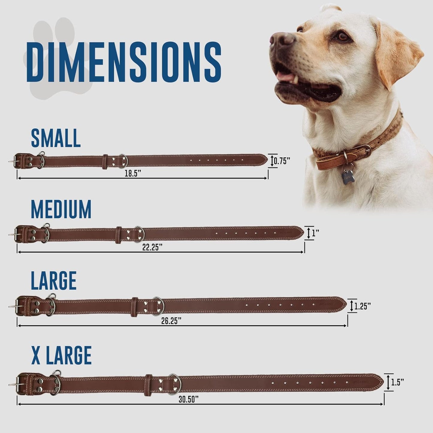 Leather Dog Collar with Reinforced Hardware, Heavy Duty Dog Collars for All Breeds, Made of Top Grain Genuine Leather That Is Soft & Durable (Brown, LG)