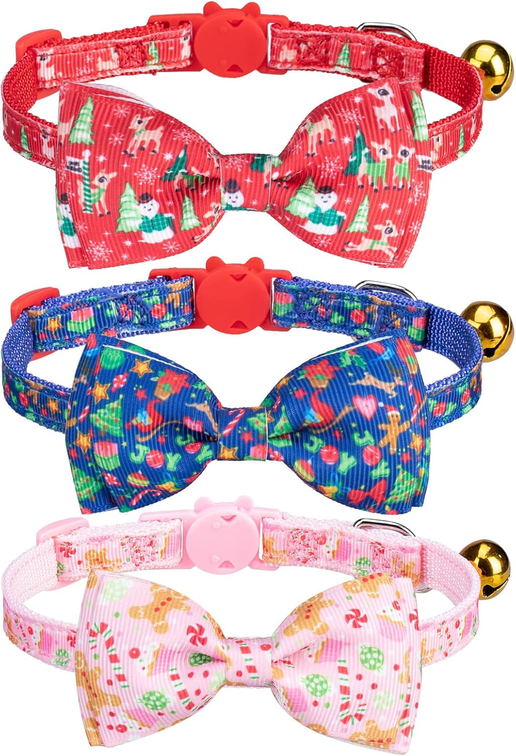 Breakaway Cat Collars with Bell & Cute Pendants, 3 Pack Safety Buckle Kitten Collars, Adjustable Pet Collar Ideal for Girl Boy Cats Puppy (Fruit Pattern)